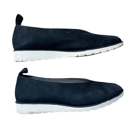 EILEEN FISHER Suede Leather Humor Wedge Ballet Flat Slip-On Navy-Blue Size 6.5 - Picture 3 of 9